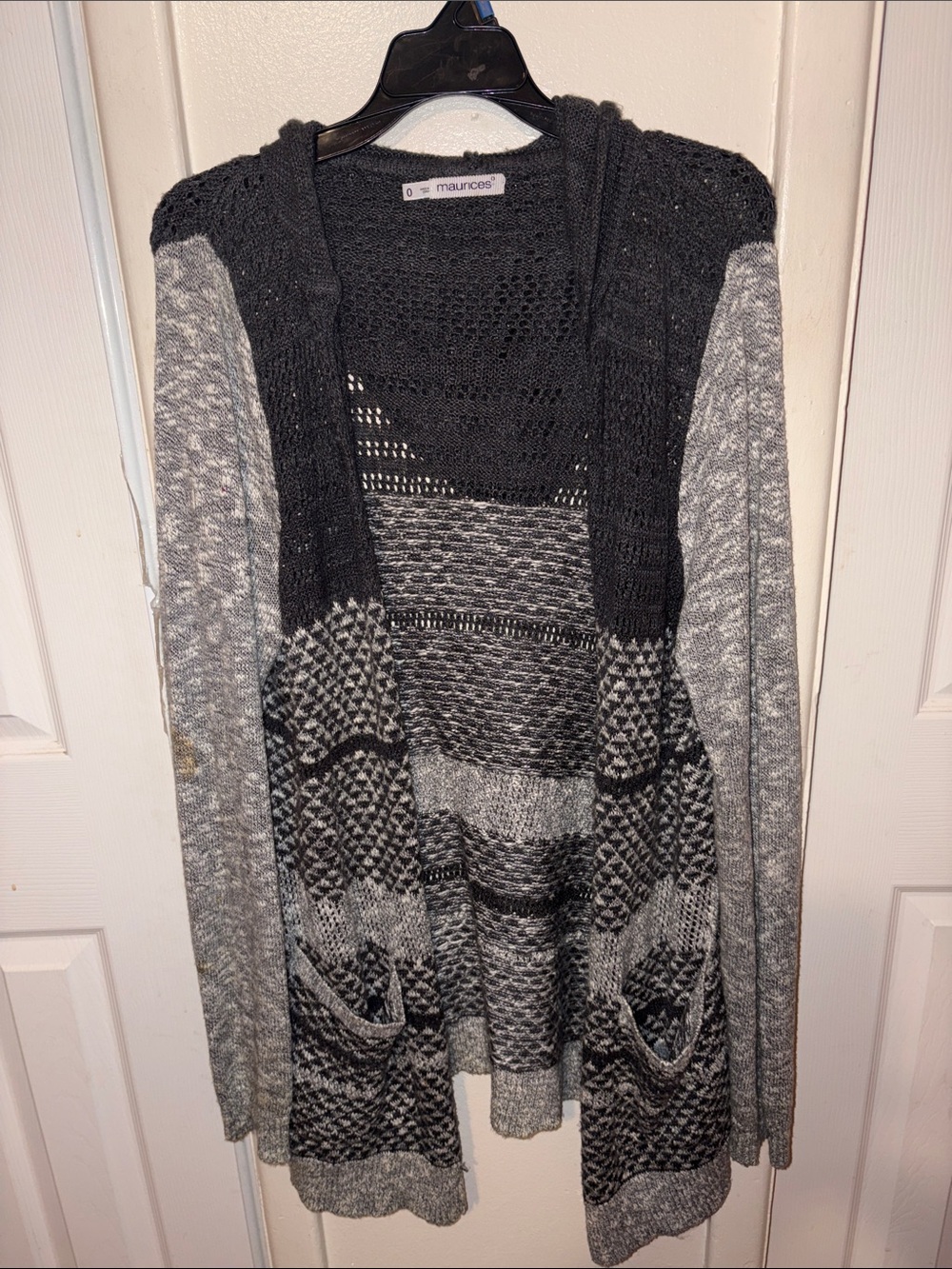 Maurices Black & Gray Open-Front Knit Cardigan with Pockets